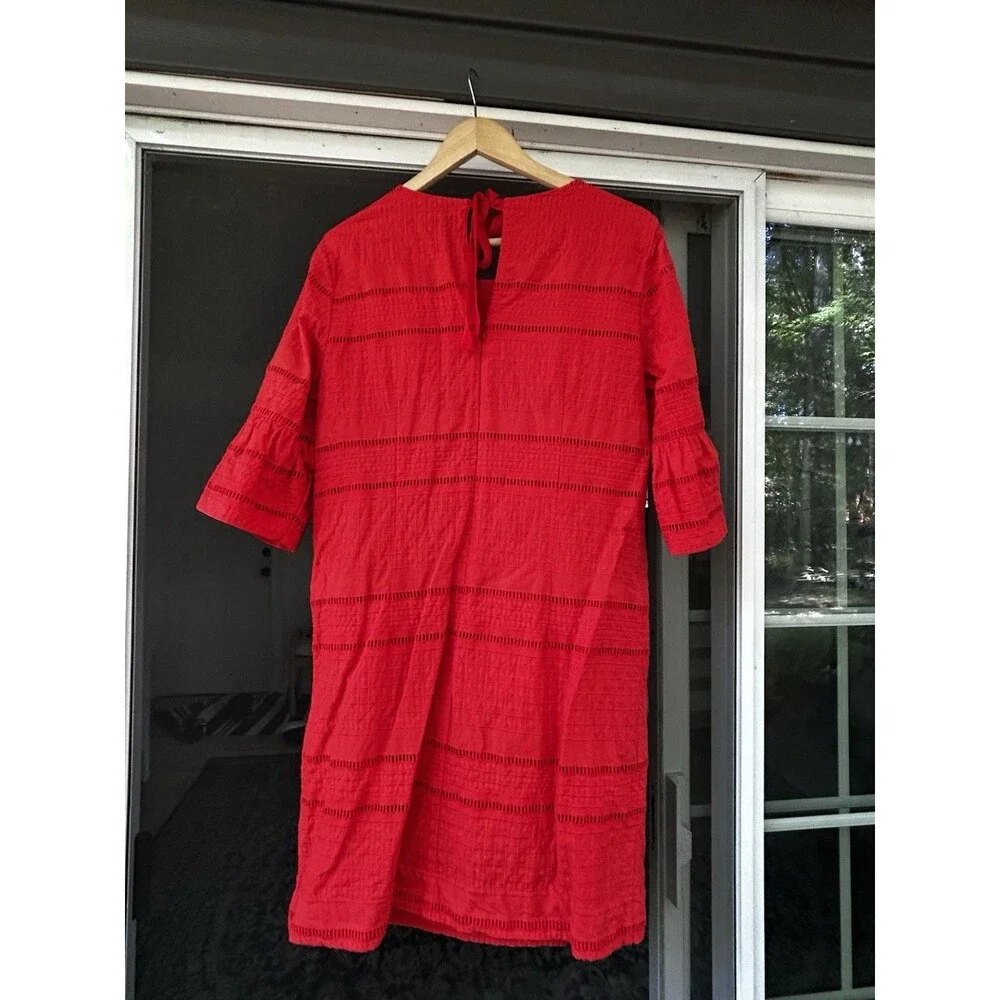 J.Crew Eyelet Flutter Sleeve Cotton Shift Dress Size 8 Coral Orange Preppy Party